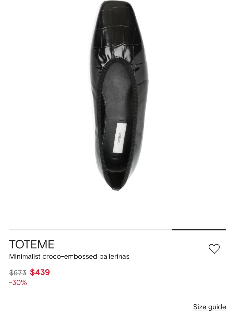 Toteme Black Croco-Embossed Ballet Flats